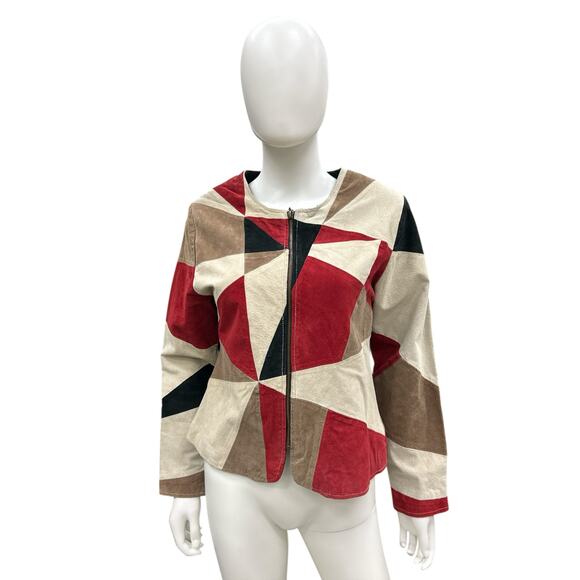 Karen Arnold VTG Jacket Women’s Size Medium Leather Suede Colorblock